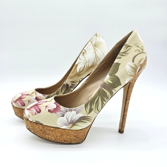 Aldo Women's Canvas Floral Print Platform High Heels, Size 6, NEW - Picture 1 of 14